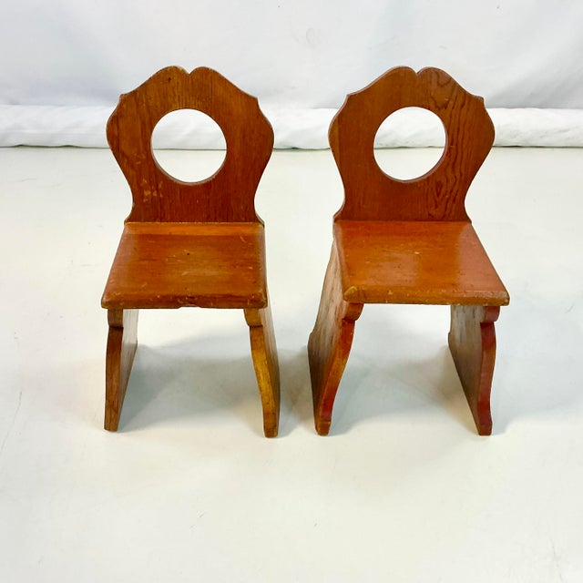 Brutalist 1970s Vintage Child-Size Folk Art Brutalist Gustavian Pine Side Chair - A Pair For Sale - Image 3 of 11