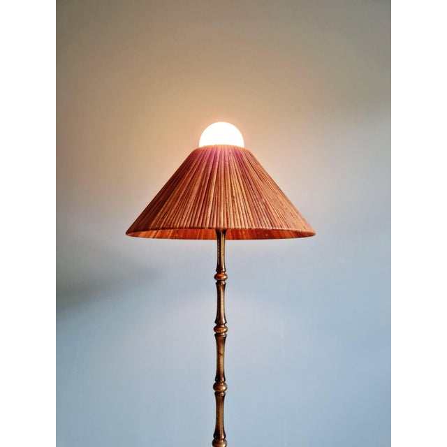 Mid-Century Modern Brass Floor Lamp with Rattan Lampshade, 1950s For Sale - Image 14 of 18