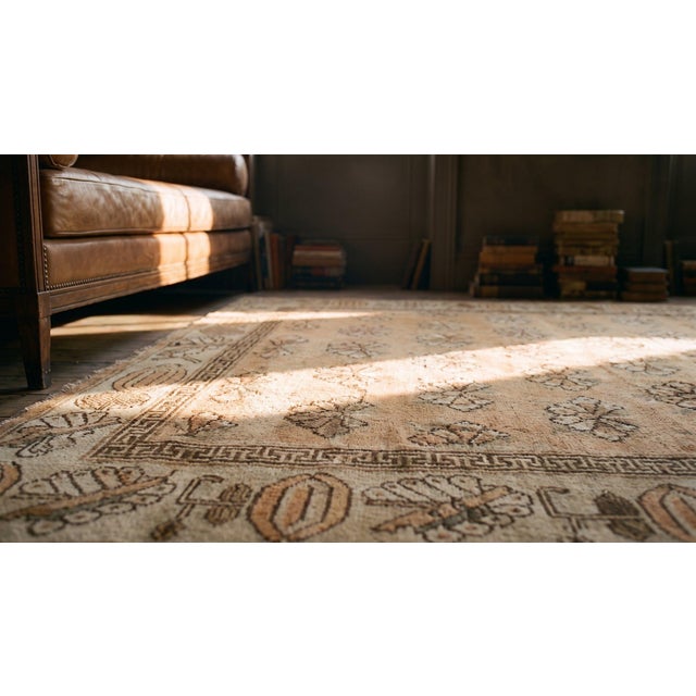 1920s Orange Peach Traditional Antique Khotan Antique Chinese Rug 6'5" X 11'3" Knotted Wool Carpet For Sale - Image 9 of 9
