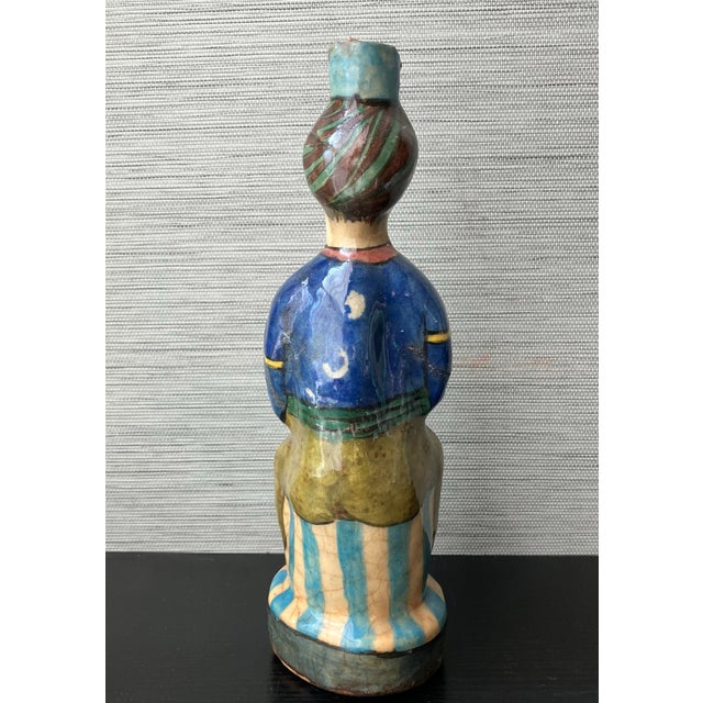Blue Mid–Late 19th Century Persian Qajar Dynasty Polychrome Fritware Figural Flask For Sale - Image 8 of 12