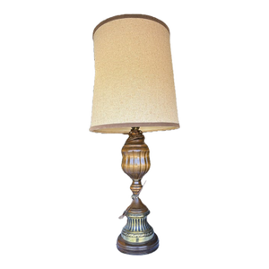 Vintage Brass Wood Table Lamp - Heavy Quality Construction