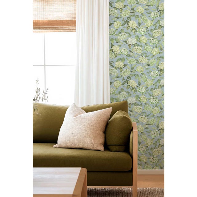 Not Yet Made - Made To Order Hydrangea Blooms Floral Grasscloth Wallpaper by House Party | Limelight Green | 6 Yards For Sale - Image 5 of 8