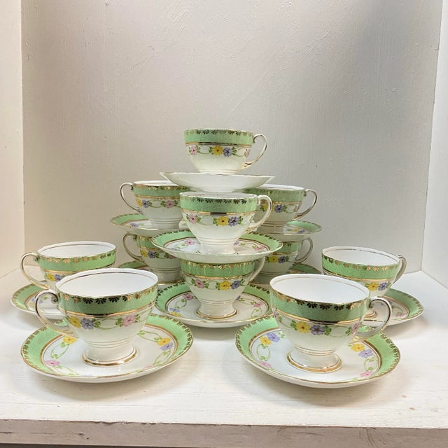 1940s English Tea Cups and Saucers by Royal Standard Bone China Made in England - Set of 11 For Sale - Image 5 of 12