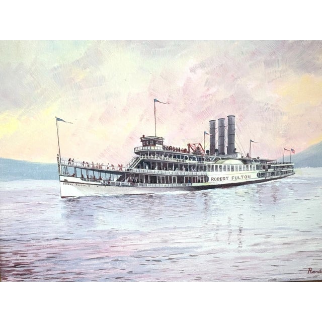This is a vintage painting signed Randles (possibly Anne Randles) of the Robert Fulton, a prominent Hudson River Day Line...