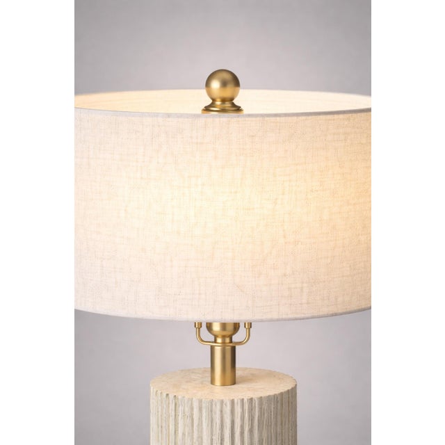 Coastal Fluted Column Table Lamp With Whitewashed Finish and 18” Linen Drum Shade, 27” H For Sale - Image 4 of 6