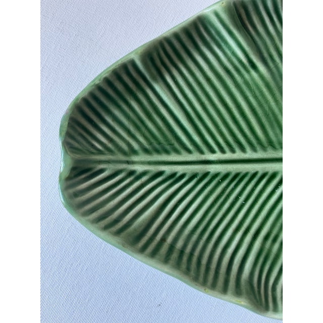 Ceramic Vintage Bordallo Pinheiro Green Banana Leaf 15" Platter For Sale - Image 7 of 10