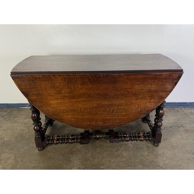 Jacobean 19th Century English Gate Leg Table, Dark-Stained Oak, Jacobean Style For Sale - Image 3 of 15