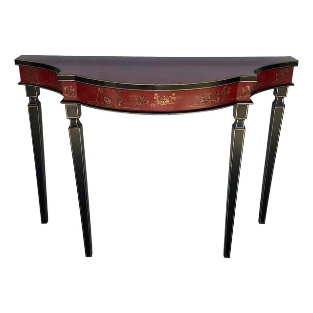Vintage Sarreid Red and Black Lacquered Chinoiserie Console Table For Sale