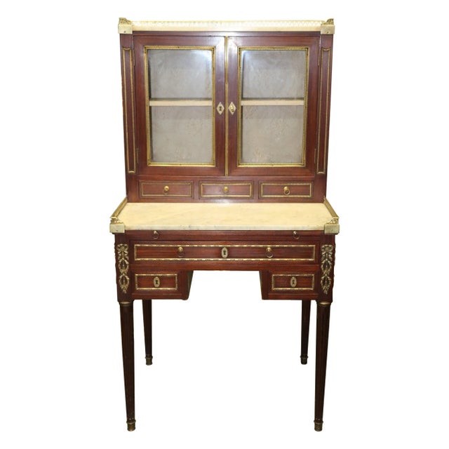 French Mahogany Bronze Mounted Secretary Desk Bookcase Top For Sale - Image 13 of 13