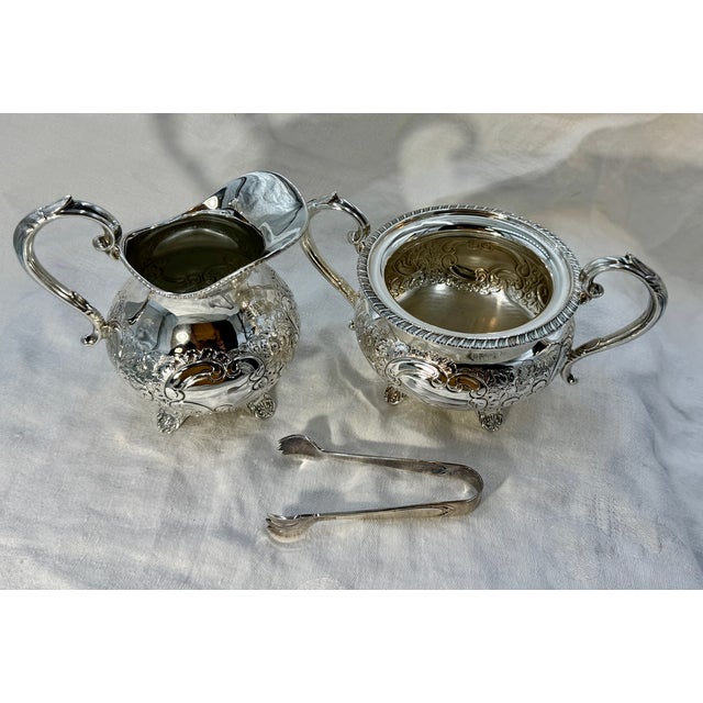 Robert & Belk, Sheffield, England Antique Art Nouveau Sterling Silver Coffee Pot, Tea Pot and Sugar & Creamer Set With Rare Repousse Ornamentation For Sale - Image 11 of 12