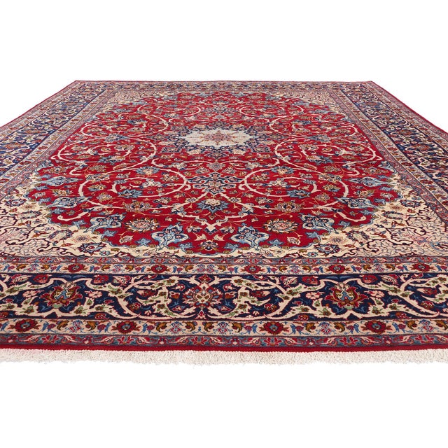 English Vintage Red Persian Isfahan Rug - 10'11 X 15'01 For Sale - Image 3 of 9