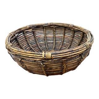 Large Rustic Round Wicker Basket For Sale