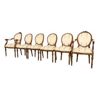 Karges Style French Regency Louis XVI Carved Mahogany and Gold Gilt Dining Chairs, Set of Six For Sale