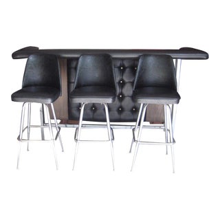 Mid Century Bar and Stools - 4 Pieces For Sale