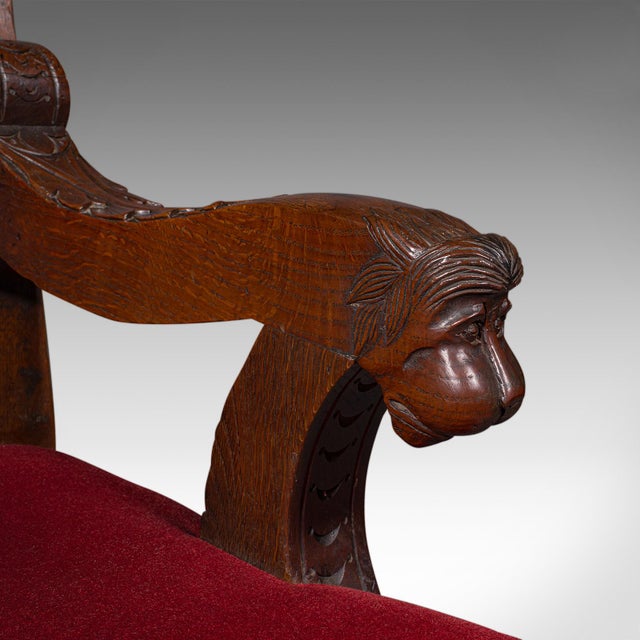 Antique Morning Room Elbow Chair, Scottish, Oak, Gothic Revival Seat, Victorian For Sale - Image 10 of 12