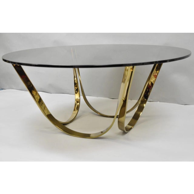 Mid-Century Modern Mid 20th Century Tri-Mark Mid Century Modern Brass Plated Steel Smoked Glass Arch Coffee Table For Sale - Image 3 of 15
