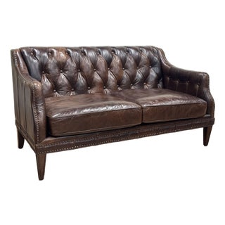 Vintage Tufted Leather Settee With Nailhead Trim For Sale