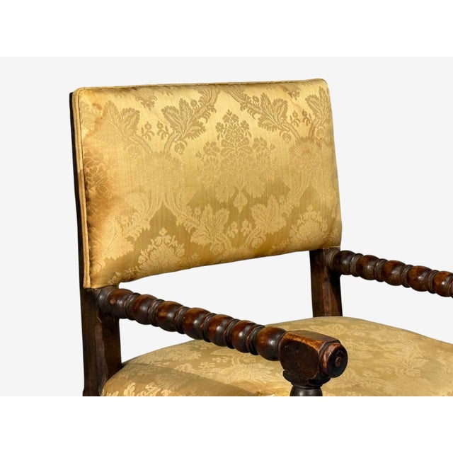 Wood Louis Xiii, Barley Twist Occasional Chairs, Fabric, Cherry, France, 17th C. For Sale - Image 7 of 14