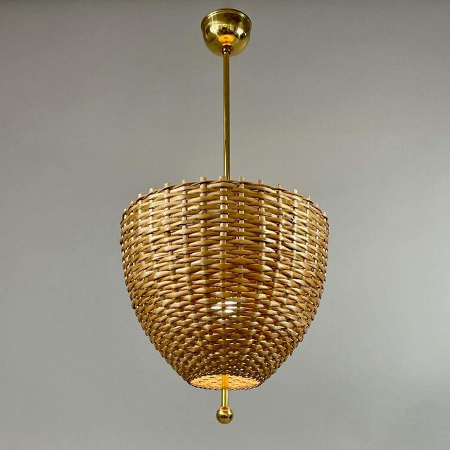 1960s Mid-Century Rattan and Brass Pendant Light, Sweden, 1950s For Sale - Image 5 of 18