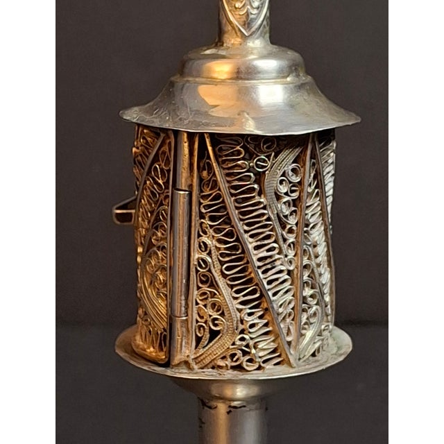 Antique 800 Silver Filigree Besamim Spice Tower Havdalah Judaica Tower Flag 86g For Sale - Image 10 of 16