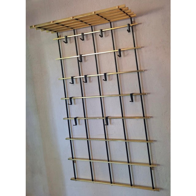 Wall-Mounted Brass and Metal Coat and Hat Rack, 1960s For Sale - Image 10 of 13