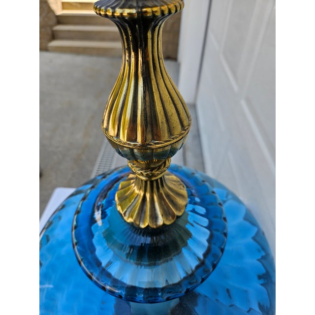 Mid Century Modern Blue Glass Oversized Table Lamp | Chairish