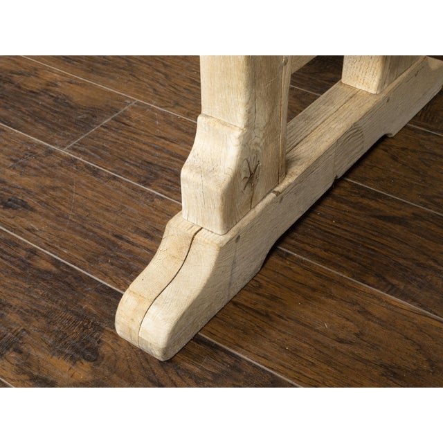 19th Century Rustic English 19th Century Natural Wood Farm Table with Trestle Base For Sale - Image 5 of 11