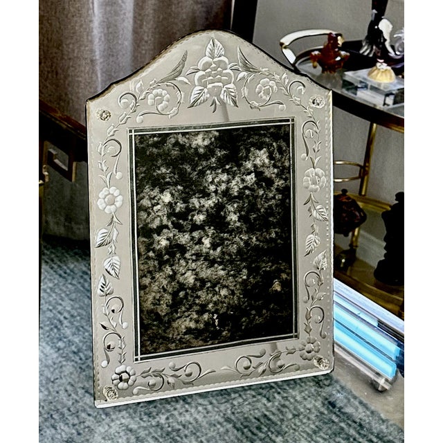 Italian Venetian heavily etched and engraved table picture frame with easel backing. Incredibly etched detailing...