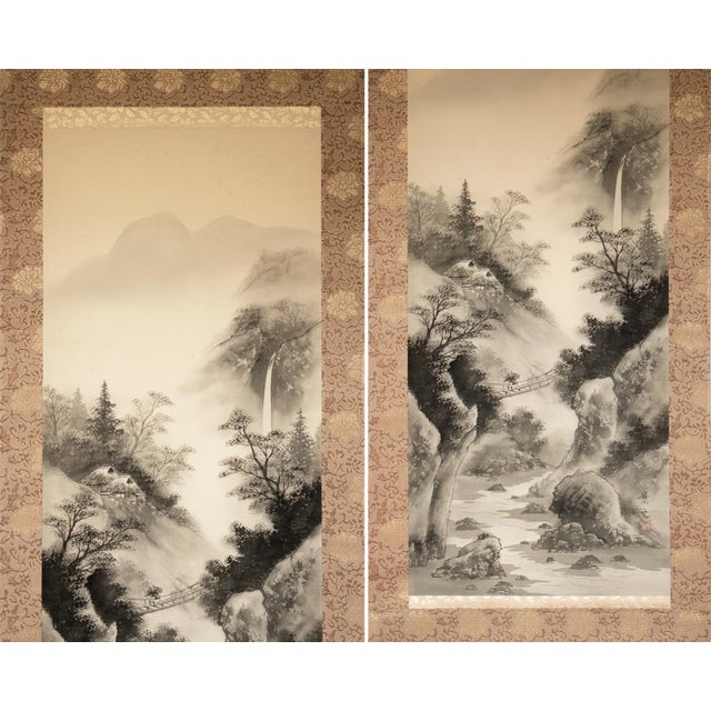 Japanese Showa Era Japanese Sansui Scroll Painting by Keigen For Sale - Image 3 of 17