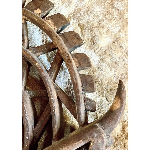 Brown African ‘Ci Wara’ Male Antelope Wood Carved Ceremonial, Tribal Art Headdress of the Bamana Peoples of Mali For Sale - Image 8 of 12