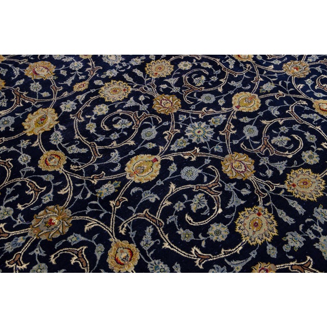Vintage Handmade Wool Rug in Navy Blue With Allover Motif 10 X 13 For Sale - Image 9 of 11