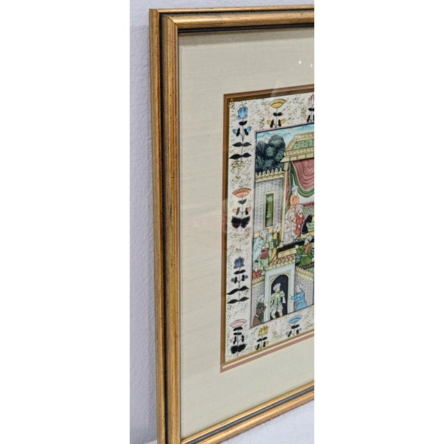 Hand-Painted Mughal Courtly Scene – Framed Art Depicting Emperor Akbar Era, Lake Palace Hotel Provenance For Sale In Dallas - Image 6 of 9