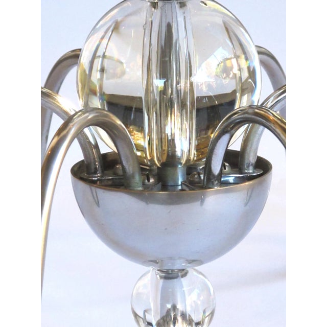 Jacques Adnet French Art Deco 6-Light Chrome Chandelier With Stacked Glass Spheres; Attributed to Jacques Adnet For Sale - Image 4 of 7