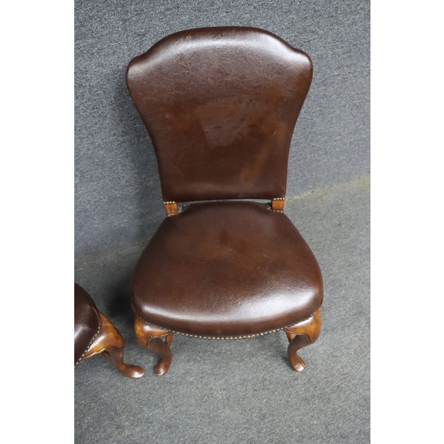 Late 20th Century Pair of Theodore Alexander Leather Upholstered Cherry Side Chairs For Sale - Image 5 of 15