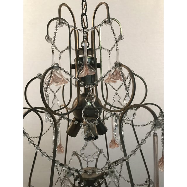 Vintage Chandelier with Pink Murano Flowers For Sale - Image 3 of 8