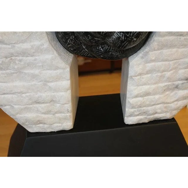 White Marble and Steel Sculpture For Sale - Image 8 of 9