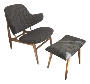Set of Shell Chair with Ottoman attributed to Ib Kofod-Larsen for Christensen & Larsen, Denmark, 1955