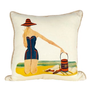 Picnic at the Beach Linen Pillow For Sale