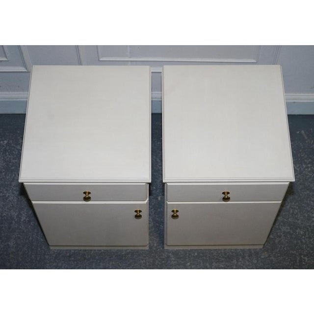 Painted White Bedside Tables with Brass Knobs, Set of 2 For Sale - Image 9 of 15