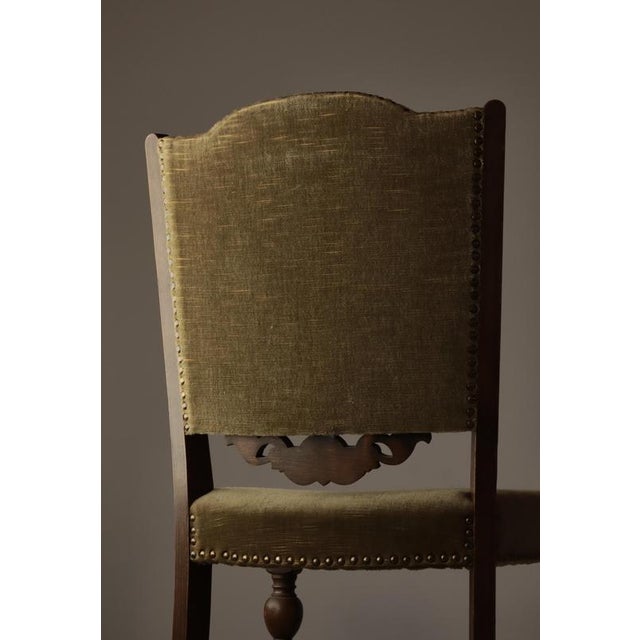 Danish Art Deco Oak Side Chair with Green Velvet Seat, 1930s For Sale - Image 3 of 18