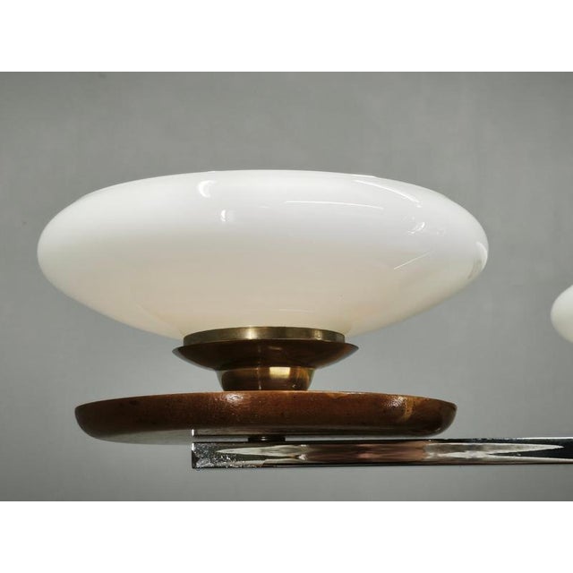 Czech Art Deco Chrome and Opaline Glass Chandelier in Walnut, 1930s For Sale - Image 14 of 17