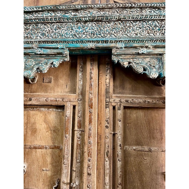 Blue Antique Carved Teak Architectural Arch Doorway, Distressed Column Surround 99 For Sale - Image 8 of 11