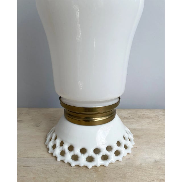 1960s Vintage Milk Glass Lamp With Gingham Plaid Shade For Sale - Image 5 of 6
