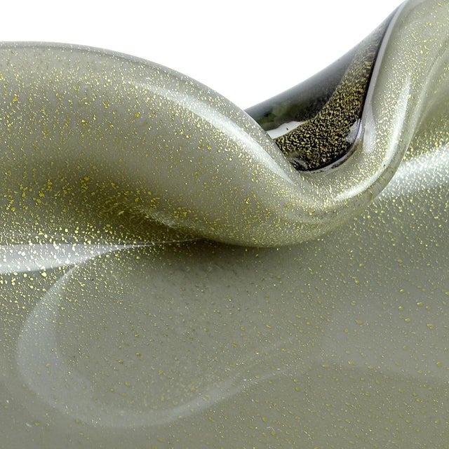 Mid-Century Modern Vintage Murano Alfredo Barbini Black Gray Gold Flecks Italian Art Glass Large Centrepiece Bowl For Sale - Image 3 of 6