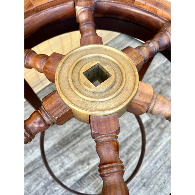 A Pair of Vintage Handcrafted Ship's Wheel Glass Top Side Tables. Circa 1970s For Sale - Image 17 of 18