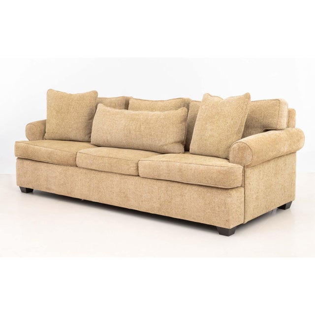 Modern Modern Beige Chenille Upholstered Three-Seat Sofa For Sale - Image 3 of 7