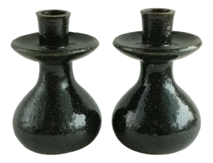 Mid-Century Pottery Candlestick Holders - a Pair