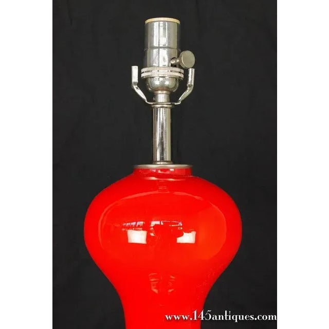 Pair of Italian Murano Glass Table Lamps, Tangerine Orange, 1950s For Sale - Image 4 of 9