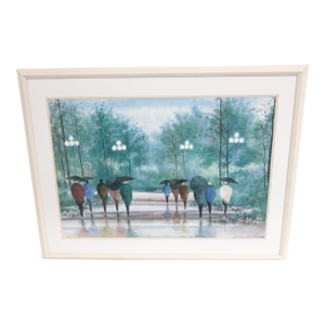 Late 20th Century A Walk in the Rain Original Watercolor on Paper Signed, Framed