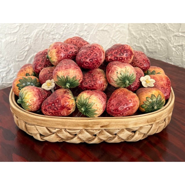 Red Vintage Italian Majolica Ceramic Strawberry Basket Centerpiece For Sale - Image 8 of 8